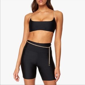 WeWoreWhat black chain belted biker shorts NWT